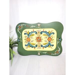 Vintage Rosemaling Wood Rectangle Tray Tole Hand Painted Folk Art